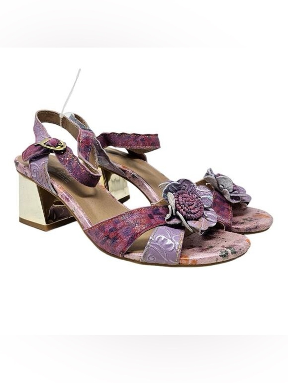 L'Artiste 38(7.5) Floral Embellished Block Heel, Avant-garde, bohemian, fairy